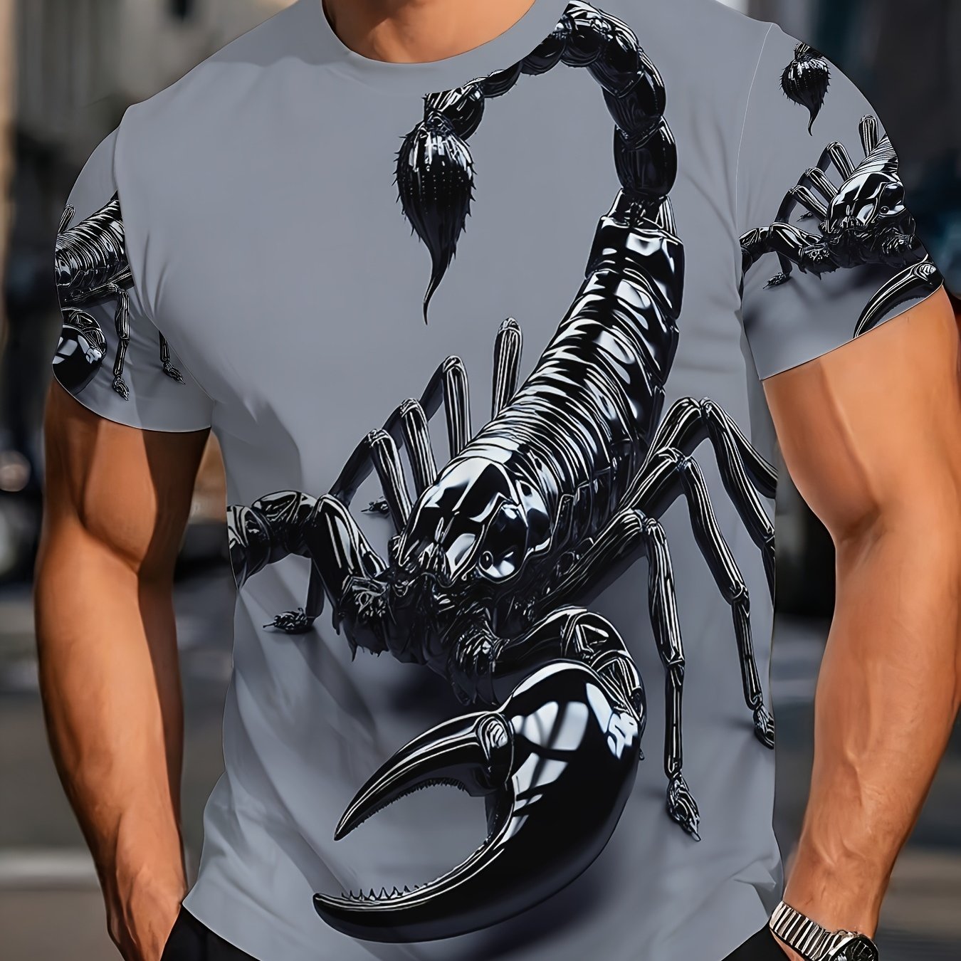 TEMU Plus Size Men's T-shirt With Black Print, Fashion Casual Wear, Ideal For Outdoor Activities And Gifting On Birthdays And Special Occasions,