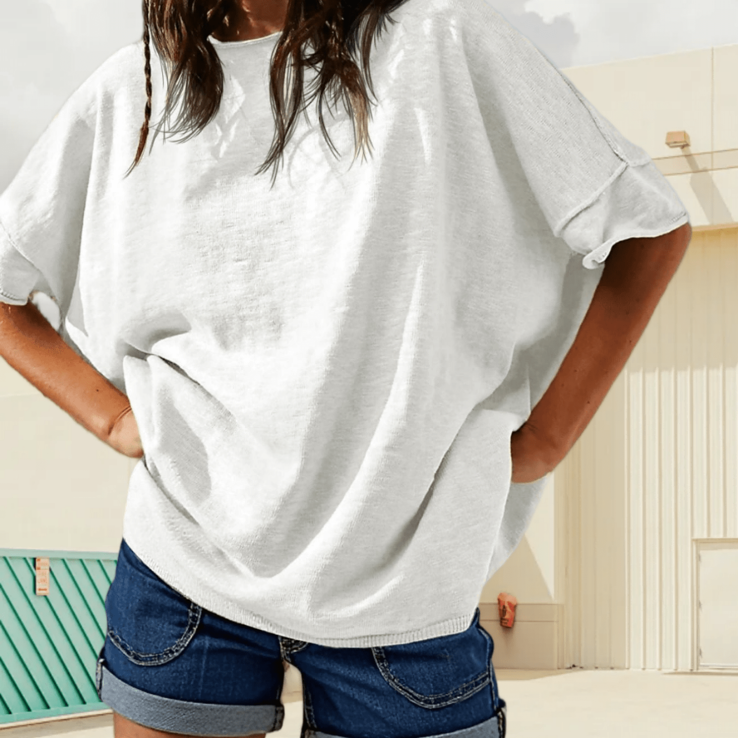 Women's Short Sleeves Tunic Summer Oversized Crew Neck Loose Casual Side Slit Hem