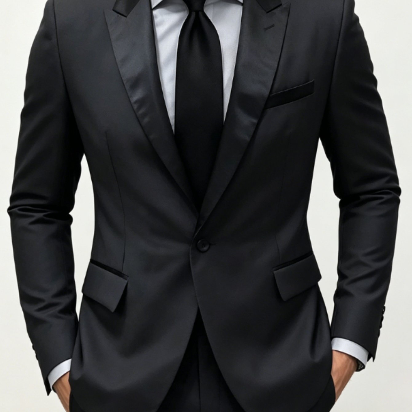 Image of Large Size Elegant Professional Sports Jacket, Men's Casual Solid Color Flip Pocket Shawl Collar Suit Jacket, Suitable For Business Weddings, Parties, Banquets, Workplaces, Commuting, Plus Size