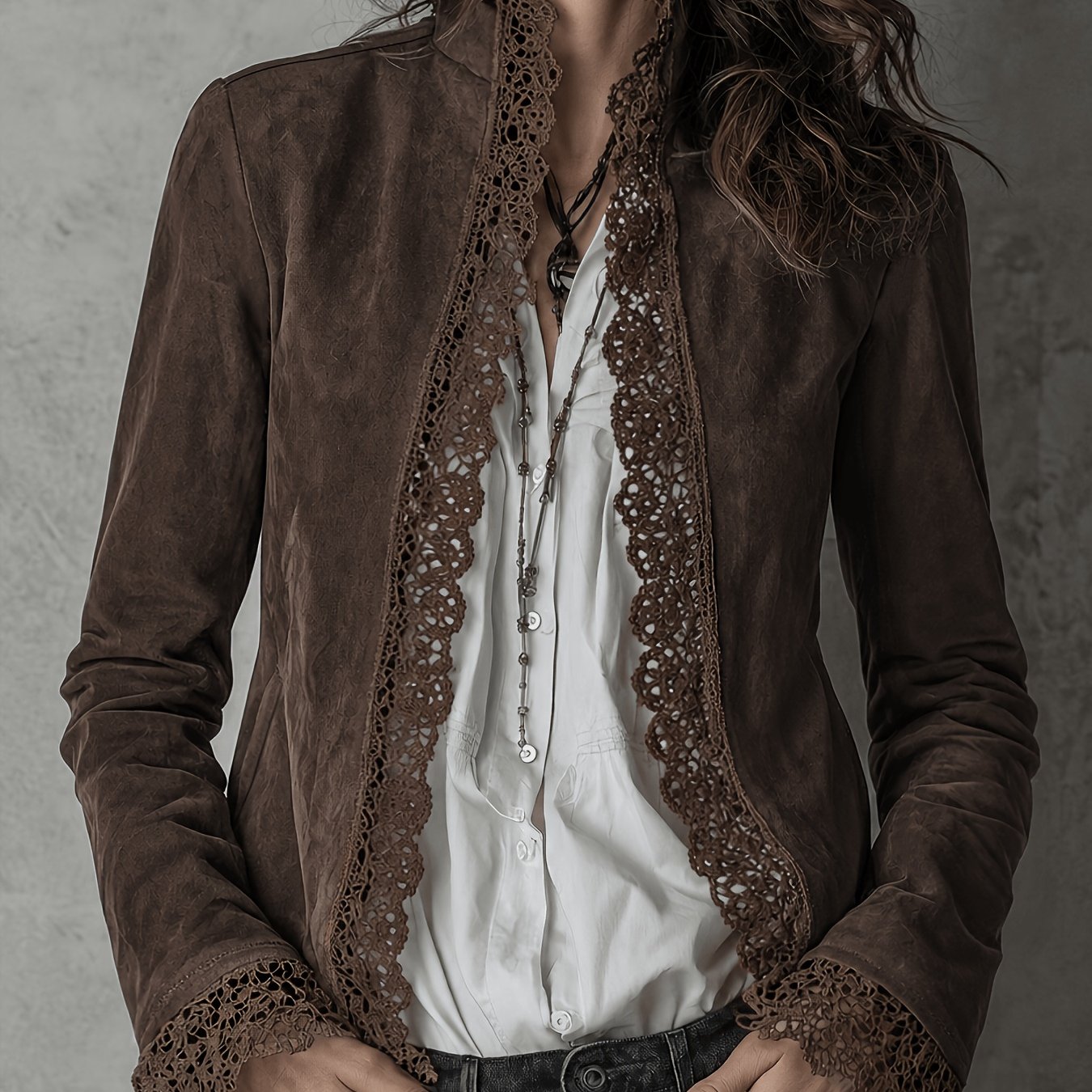 TEMU Vintage Lace-patched Collar Cardigan Top