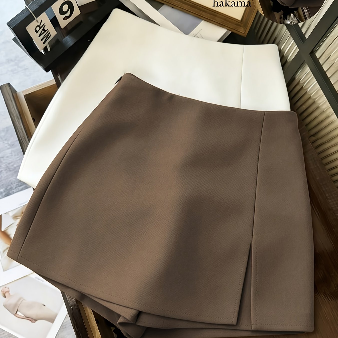 E-shop 2er-Set: Modische, lässige, vielseitige Pendler-Shorts/Rock/Weitbeinhose/ für Damen aus weichem, texturiertem Stoff mit hoher Taille Schlitz für