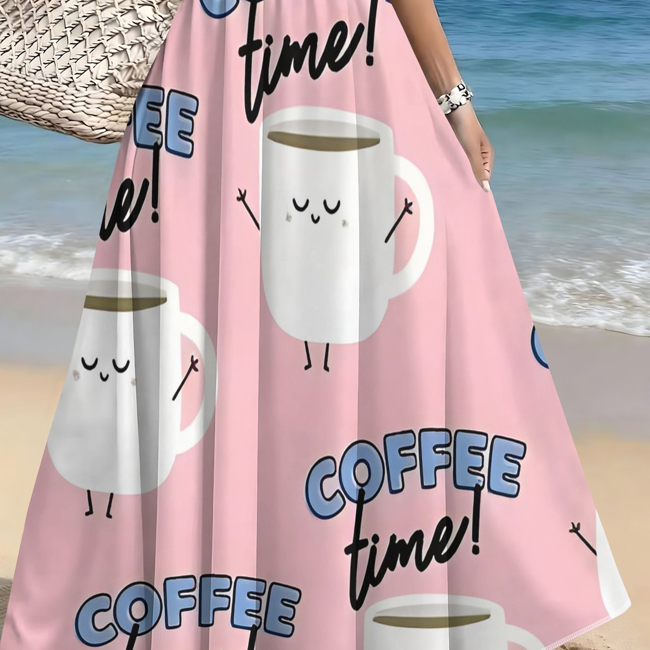 TEMU Summer New Women's Pink Soft Style Casual Midi Skirt, Summer Casual
