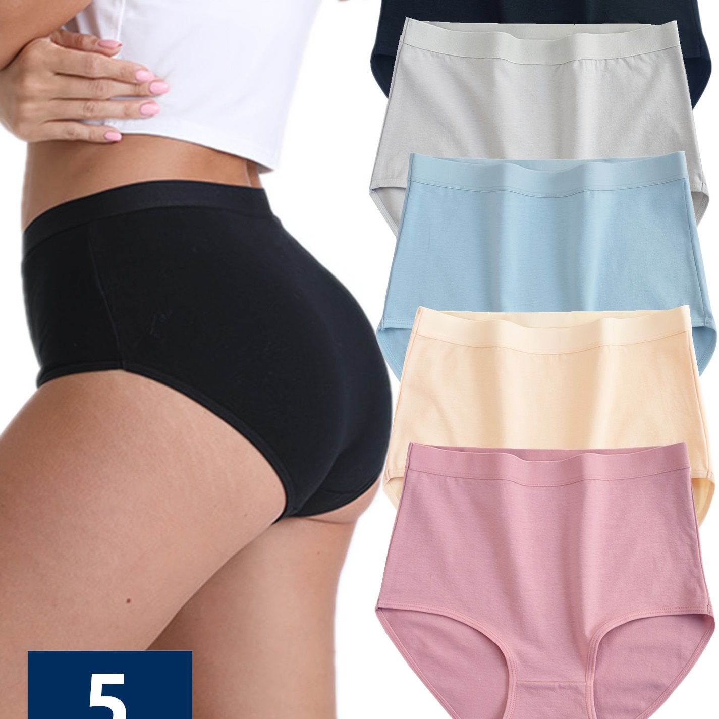 5-pack Women's Plus Size Solid High-waist Underwear Comfortable Breathable Seamless -lifting Triangle Panties