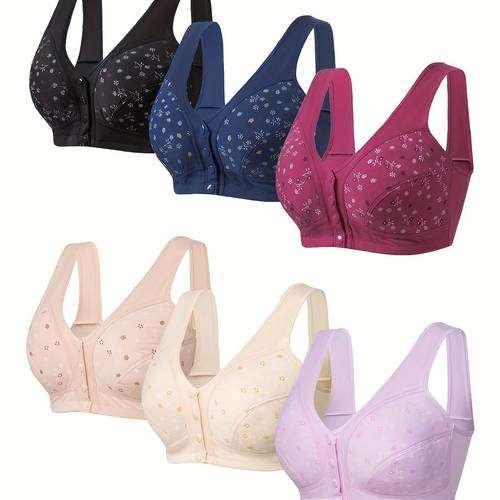 6 size elegant bra set womens plus floral print closure front bralette three piece set