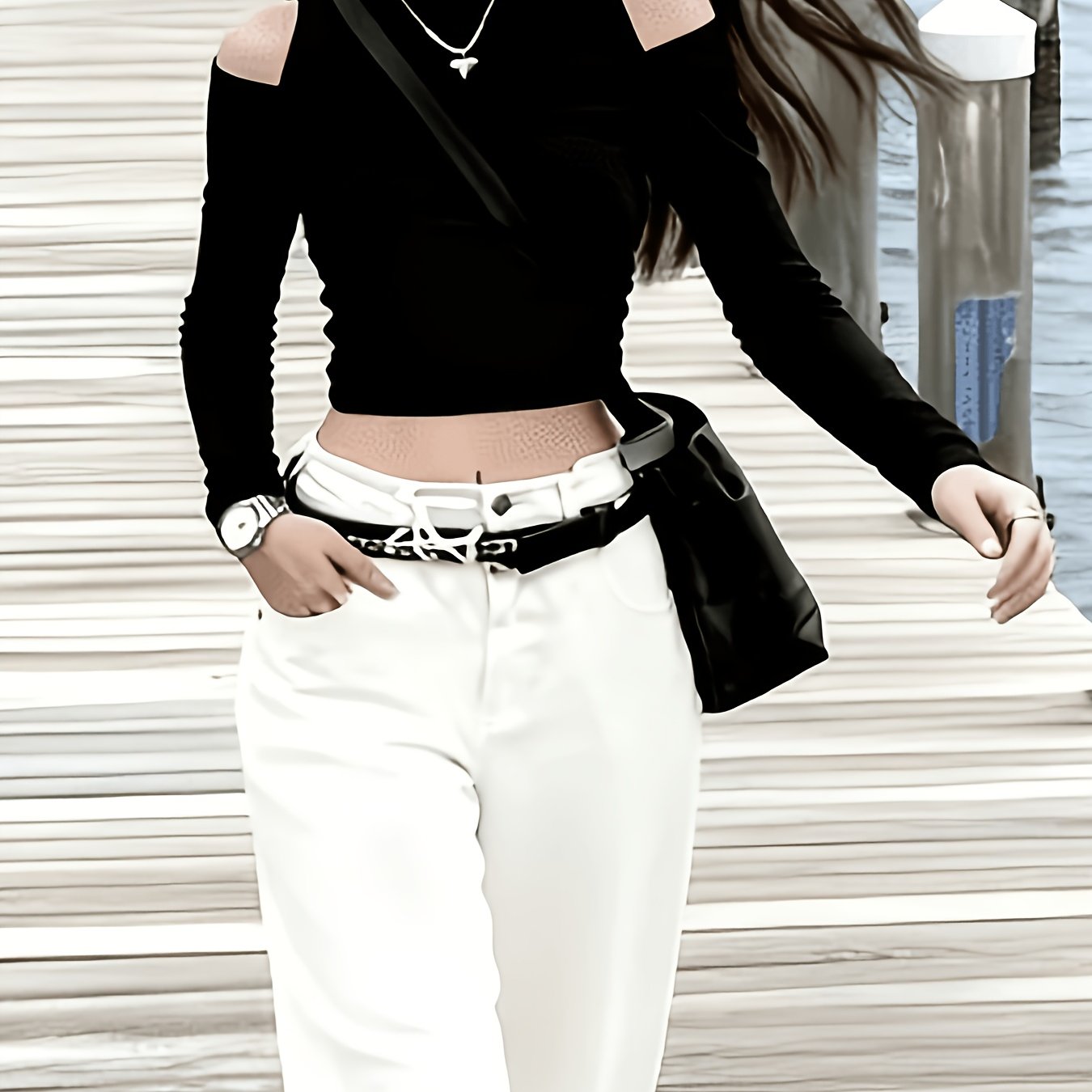 TEMU Stand Collar Off-shoulder Fashion Long Sleeve Shirt