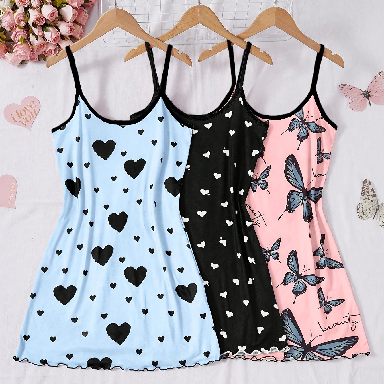 TEMU Women's Nightgown Camisole Dress 3pcs Set Print Loungewear