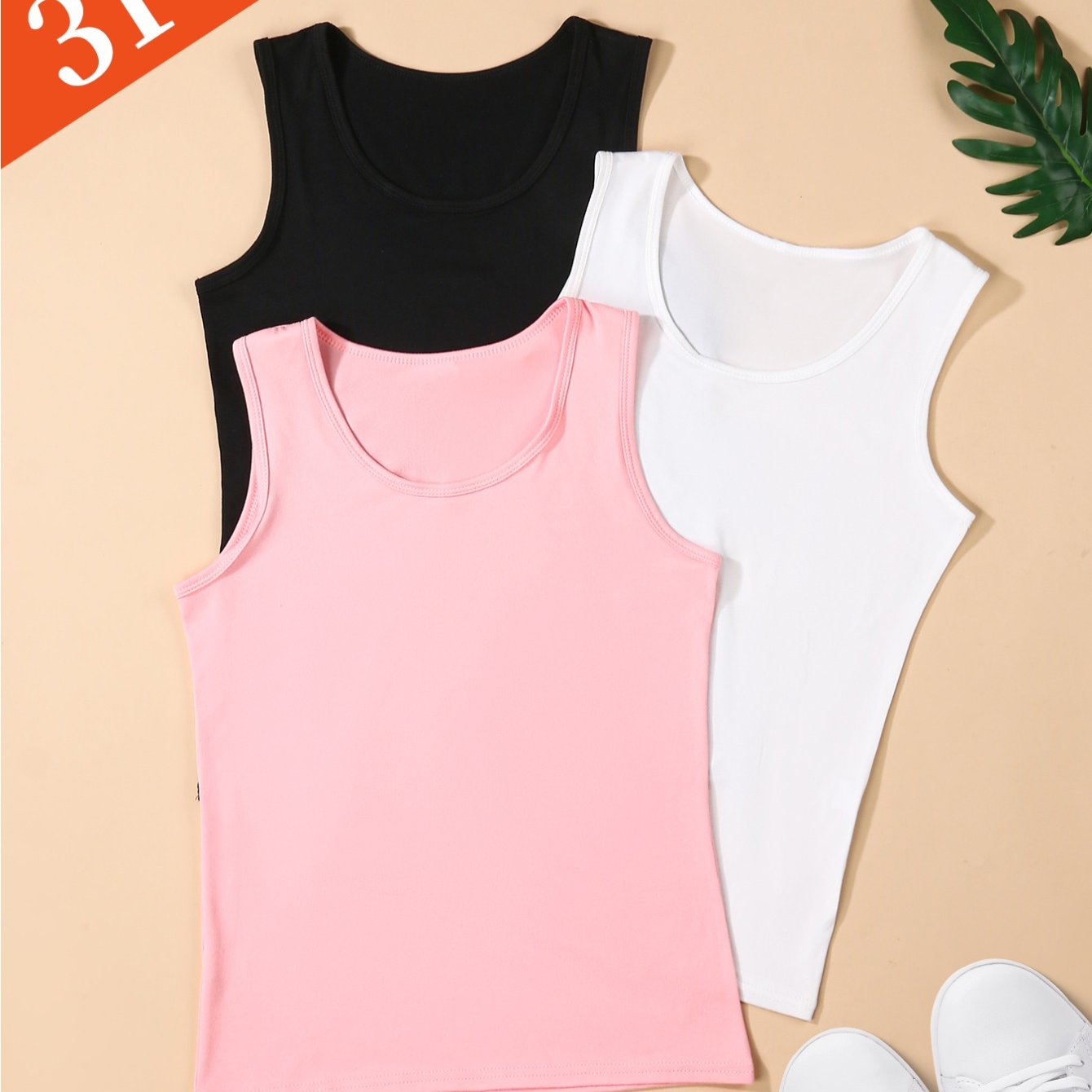 TEMU Ensemble 3 pièces de débardeur d'été pour femmes – Camisole à col rond, coupe , douce au , à , hauts polyvalents manches, lot économique