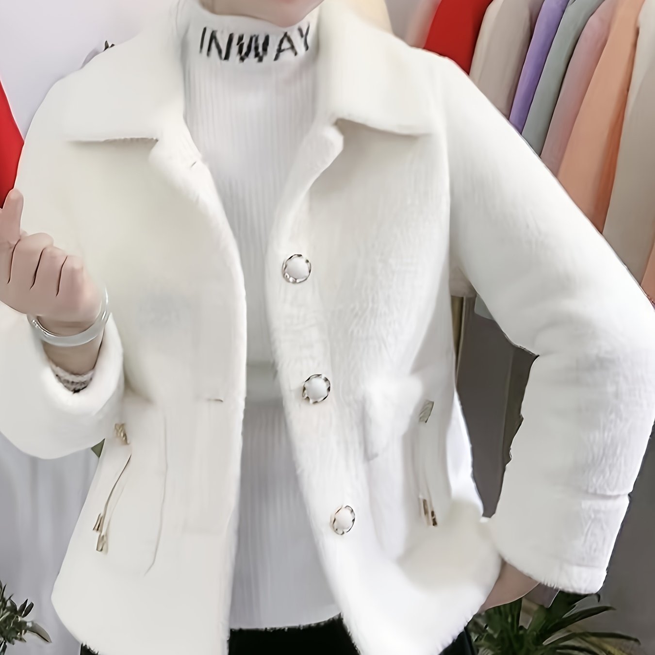 TEMU Thickened Short For Women, Autumn And Winter, Chic Short Style, ,, Tall, Elegant, Warm, Fashionable, Thick Jacket, Versatile, Single Layer