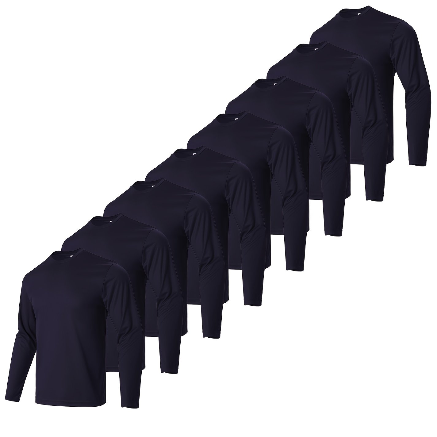 Image of Set Of 8: Men's Quick-dry Long-sleeve Sports Shirts, Moisture-wicking, Athletic Performance, Breathable And Soft, , Suitable For Casual Wear In 11 Colors