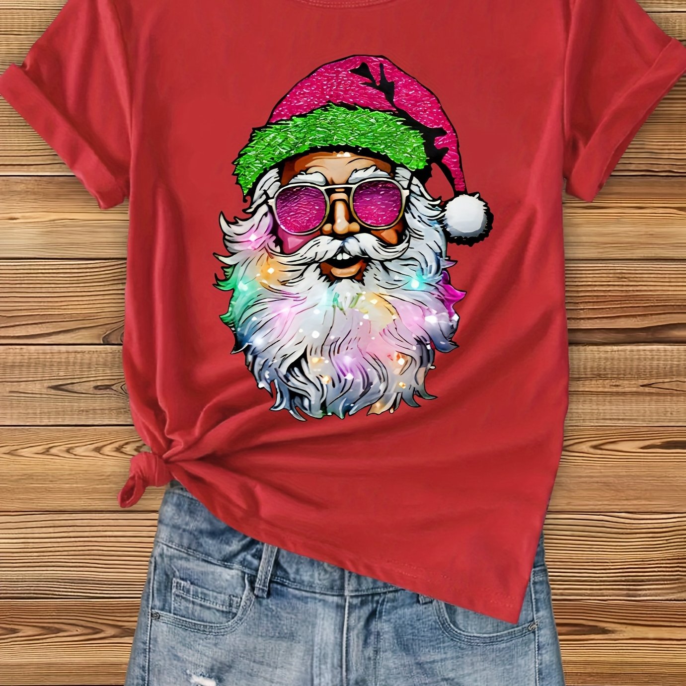 T-shirt Femme Col rond manche courte Blanc Je peux pas j'attends le père  noël