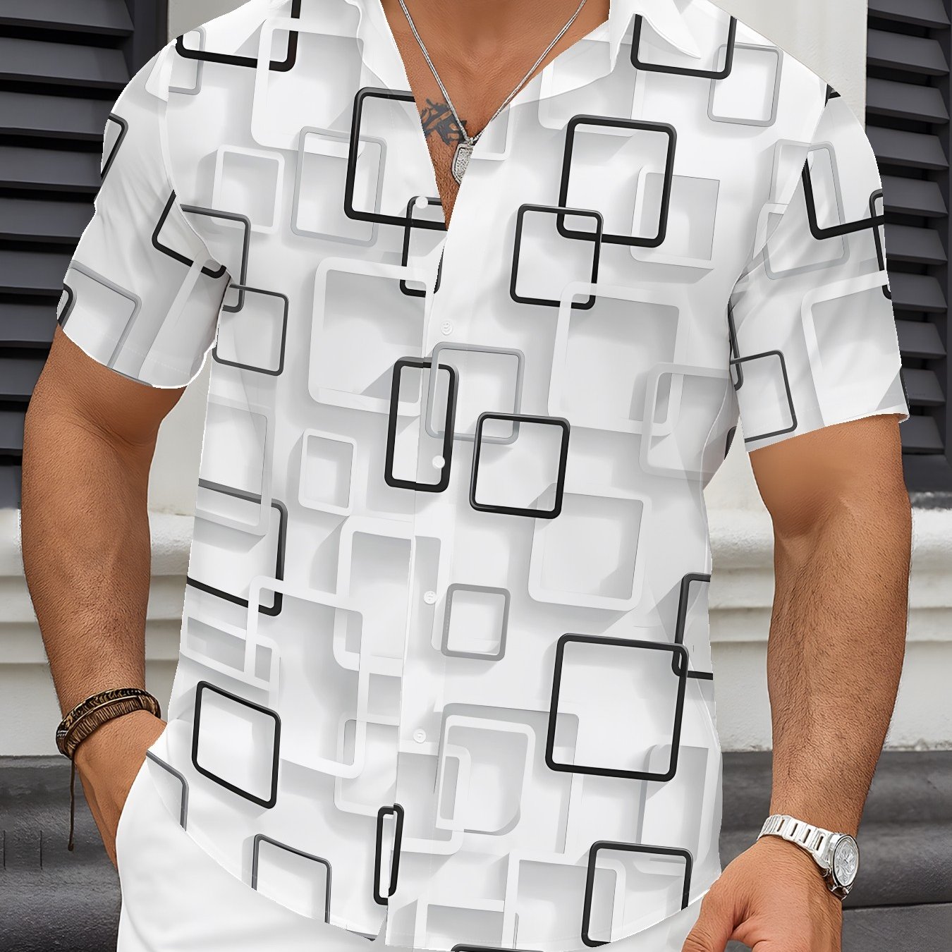 TEMU Men's Casual Short-sleeve Shirt, Lightweight Summer Shirt, Machine Washable Regular Fit, For Adults And Youth, Vibrant Patterned Fabric