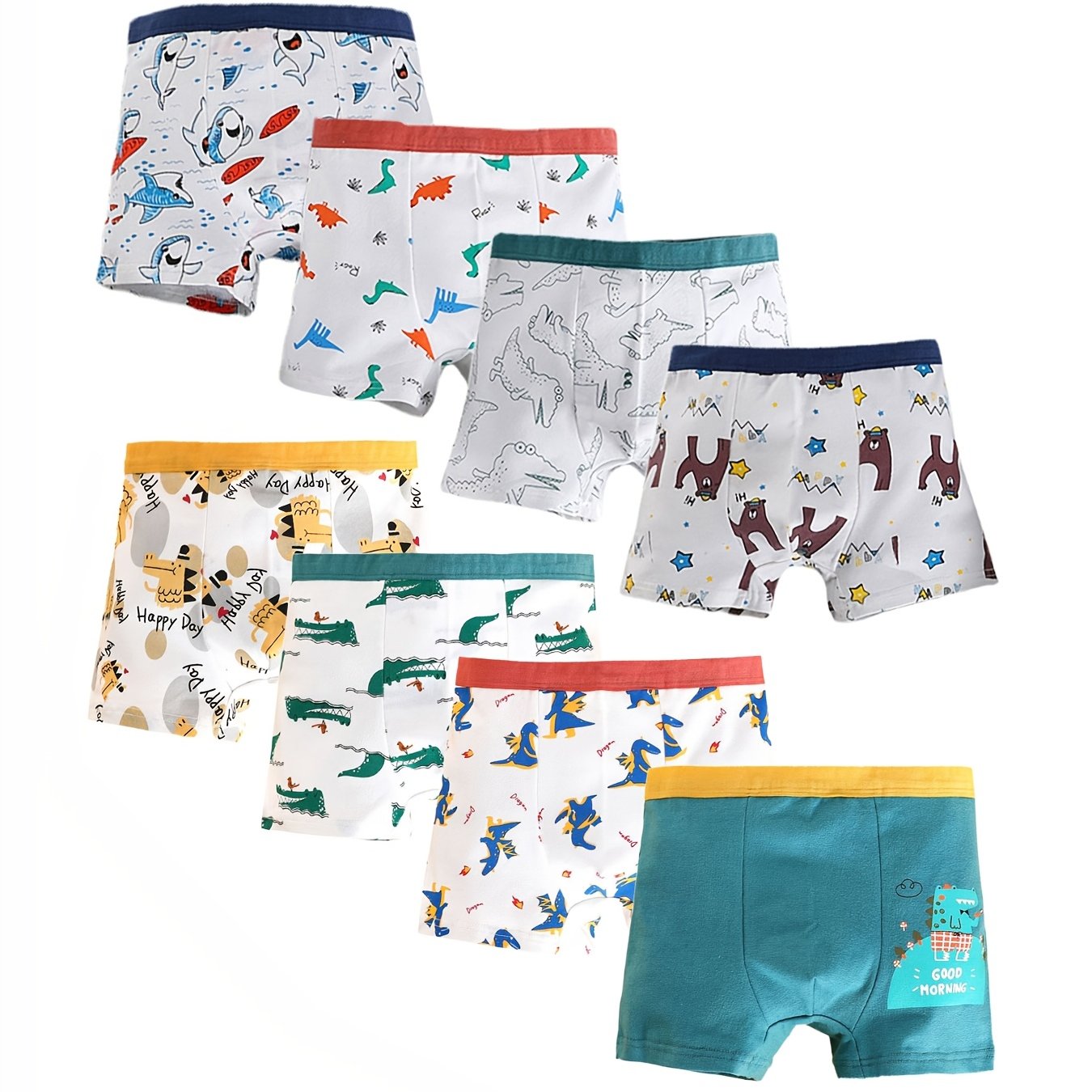 8pcs Boys Boxer Briefs, Cute Cartoon Pattern Stretchy Shorts, Soft Breathable Kids Sports Underwear Underpants Clothes