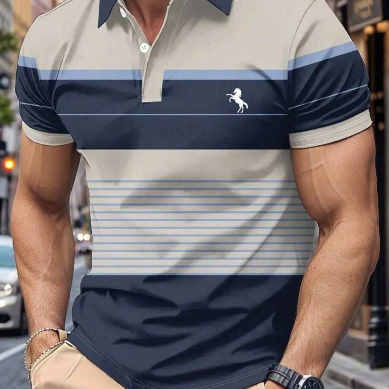 TEMU Men's Striped Print Short-sleeve Shirt, Summer Casual Sporty Quick-dry Breathable - Non-textured