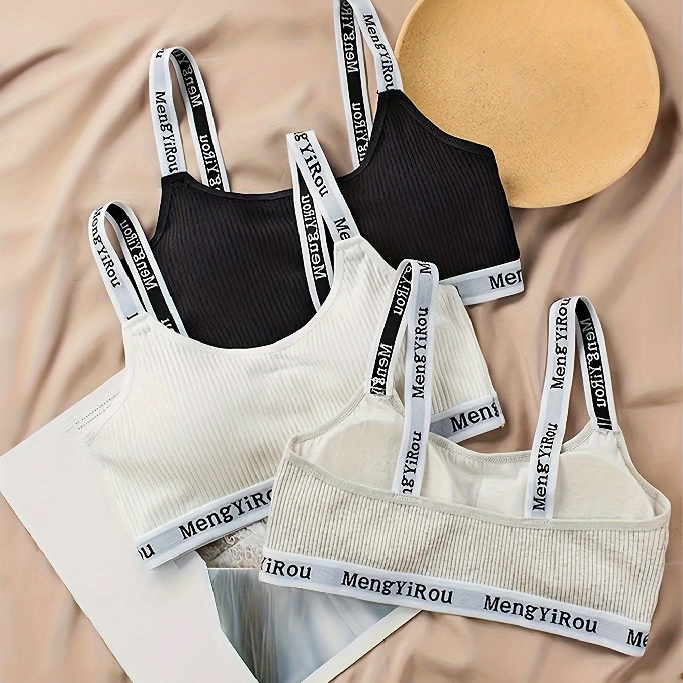 Image of 3pcs Ribbed Letter Strapless Tank Tops For 9-1 Olds