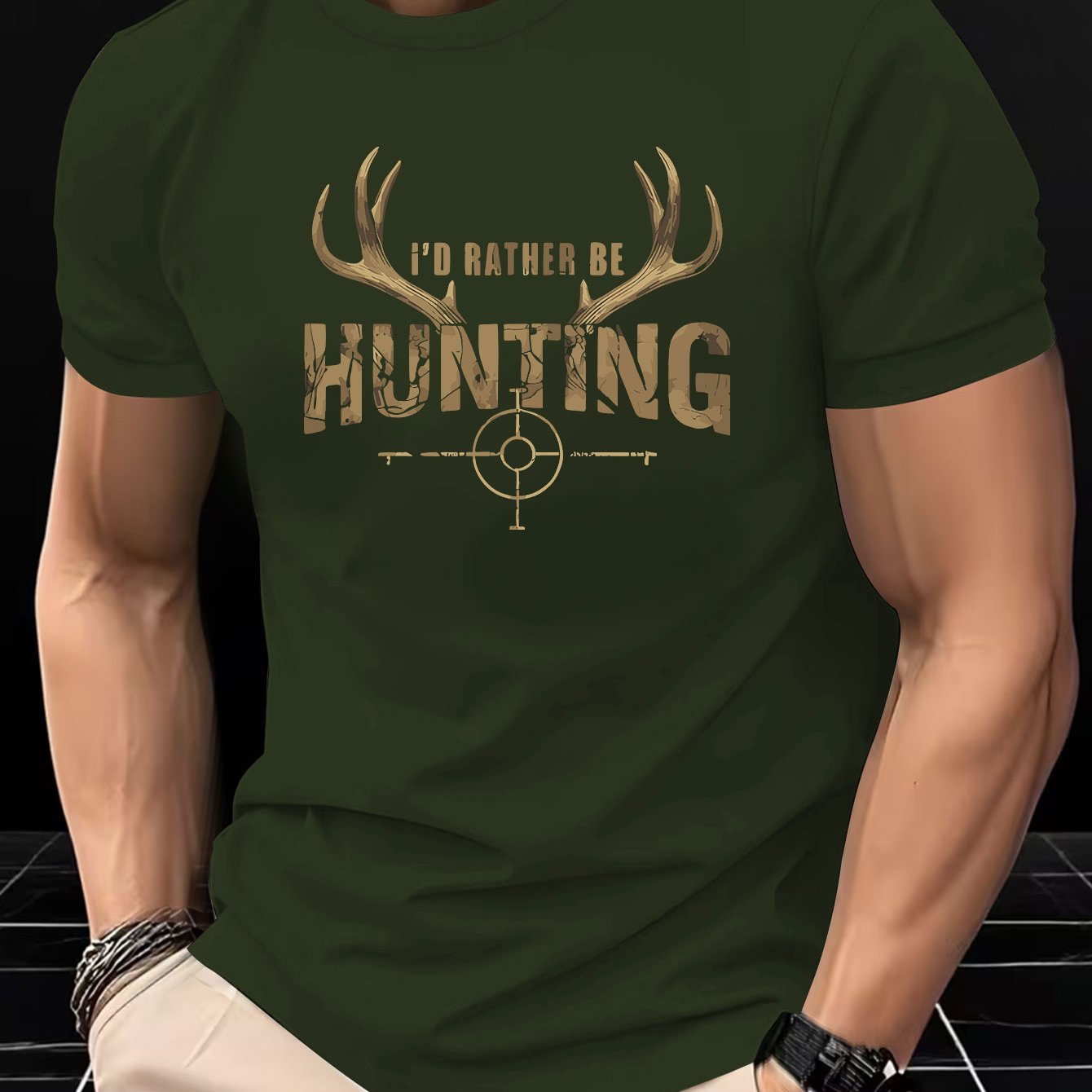 TEMU Men's Creative Print Graphic Neck T-shirt "elk With Text, Outdoor Enthusiast's " Summer Casual Comfortable T-shirt, , Suitable For Daily