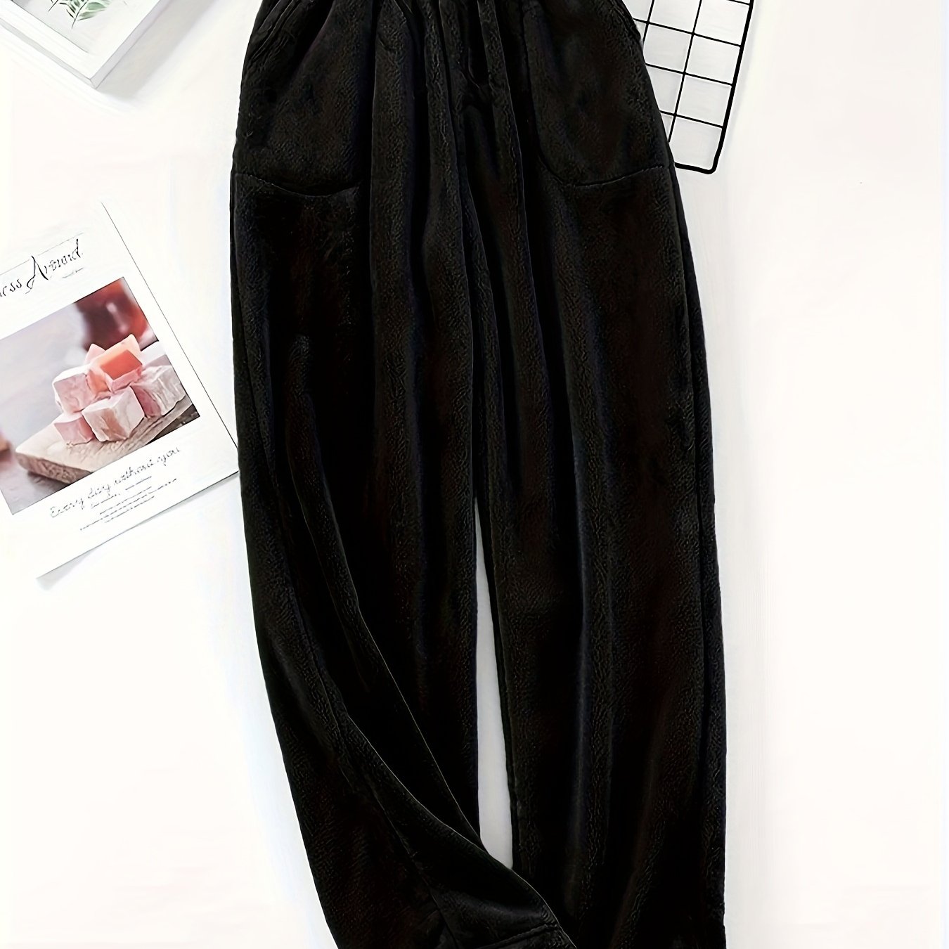 Men's Plush Warm Sleep Pants, Solid Color, Plus Size
