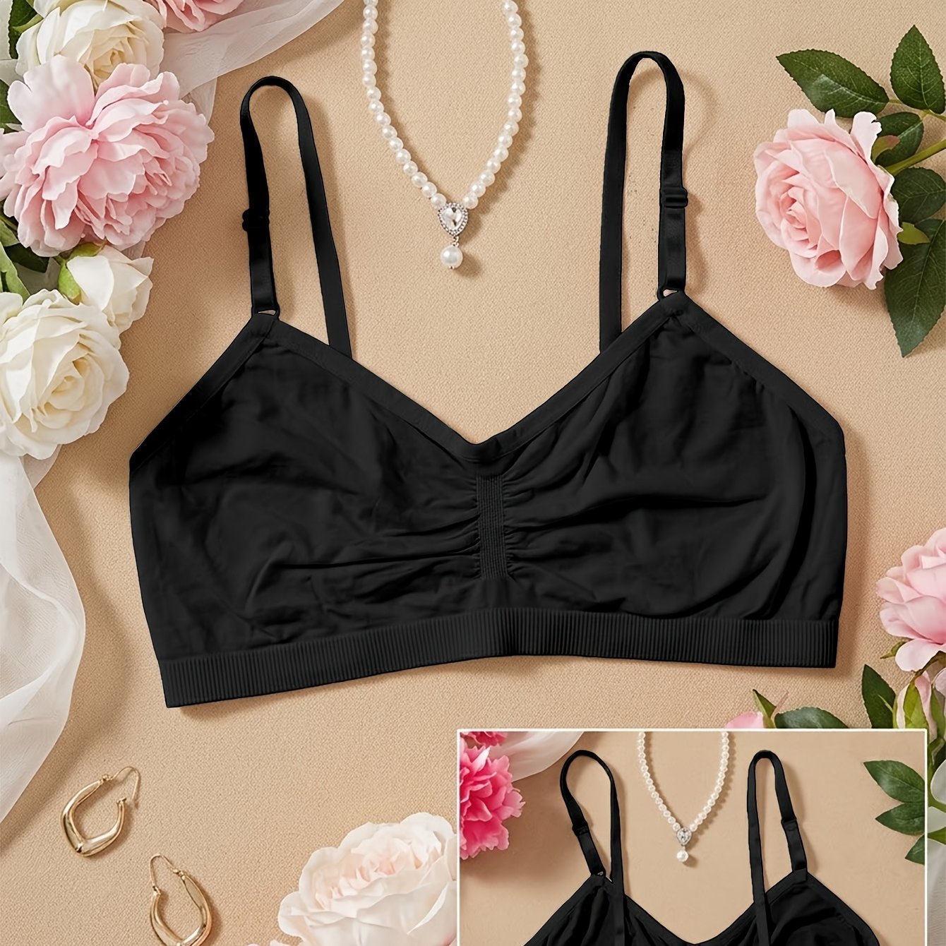 TEMU 1-pack Women's Wire-free Seamless Bra With Adjustable Straps, Made From High-quality Fabric. The Wire- Free From Traditional Constraints,