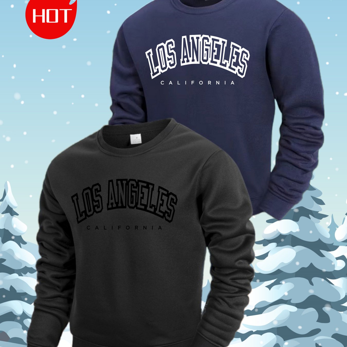 TEMU 2pcs Set | Men's Sweatshirt, New Autumn And Winter Style, Fleece-lined And Thickened, Round Neck Pullover, Los Angeles , Loose And Versatile