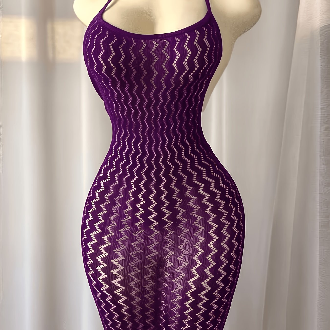 TEMU Plus-size Fashionable Women's Dress Cover-up, Halter Neck With Back Tie And Openwork Design, Made Of Highly Elastic Soft Fabric, Suitable For