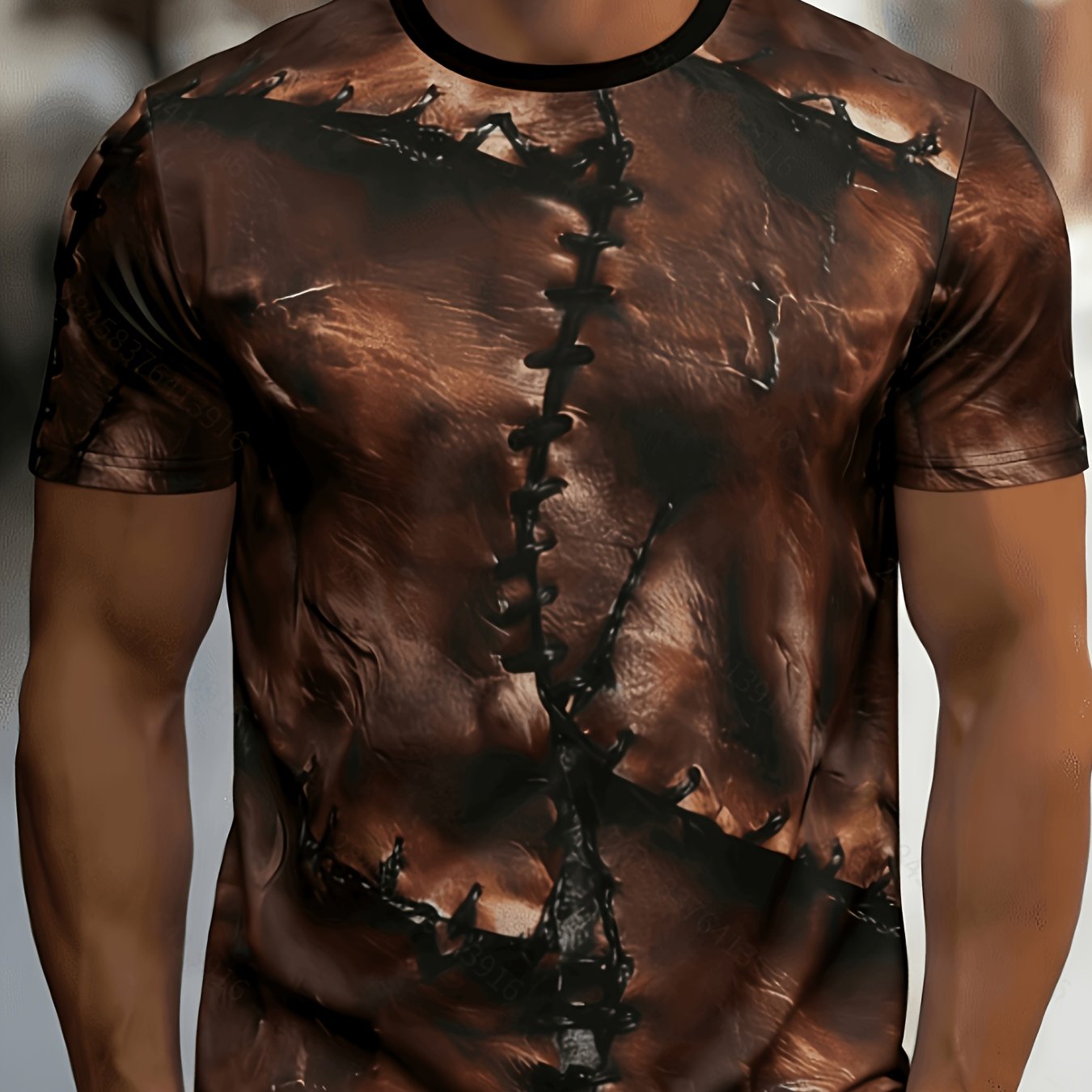 TEMU Print Design-not Textured/2d Printing Unisex Gothic Barbarian Armor T-shirt - Whimsical Stitching Design, Rough Texture, Medieval Costume Shirt,