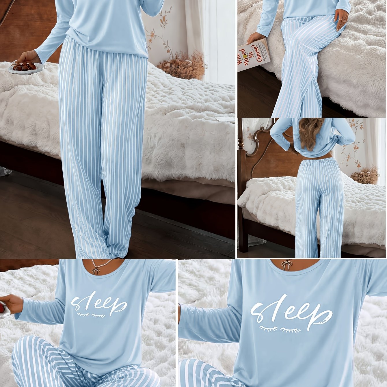 TEMU Autumn Winter Easy Letter And Casual Striped 2pcs