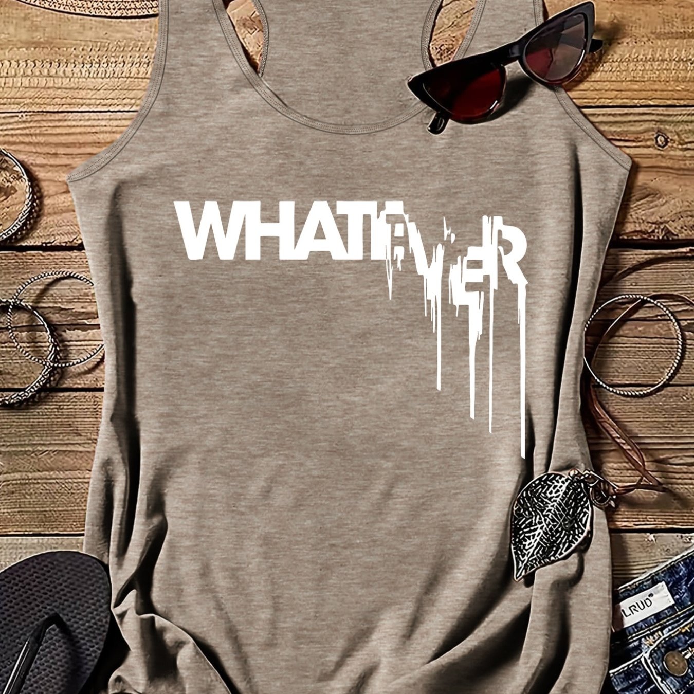 TEMU Plus Size - Letter Tank Top For Women, Stretchy, Machine Washable, Sleeveless Shirt