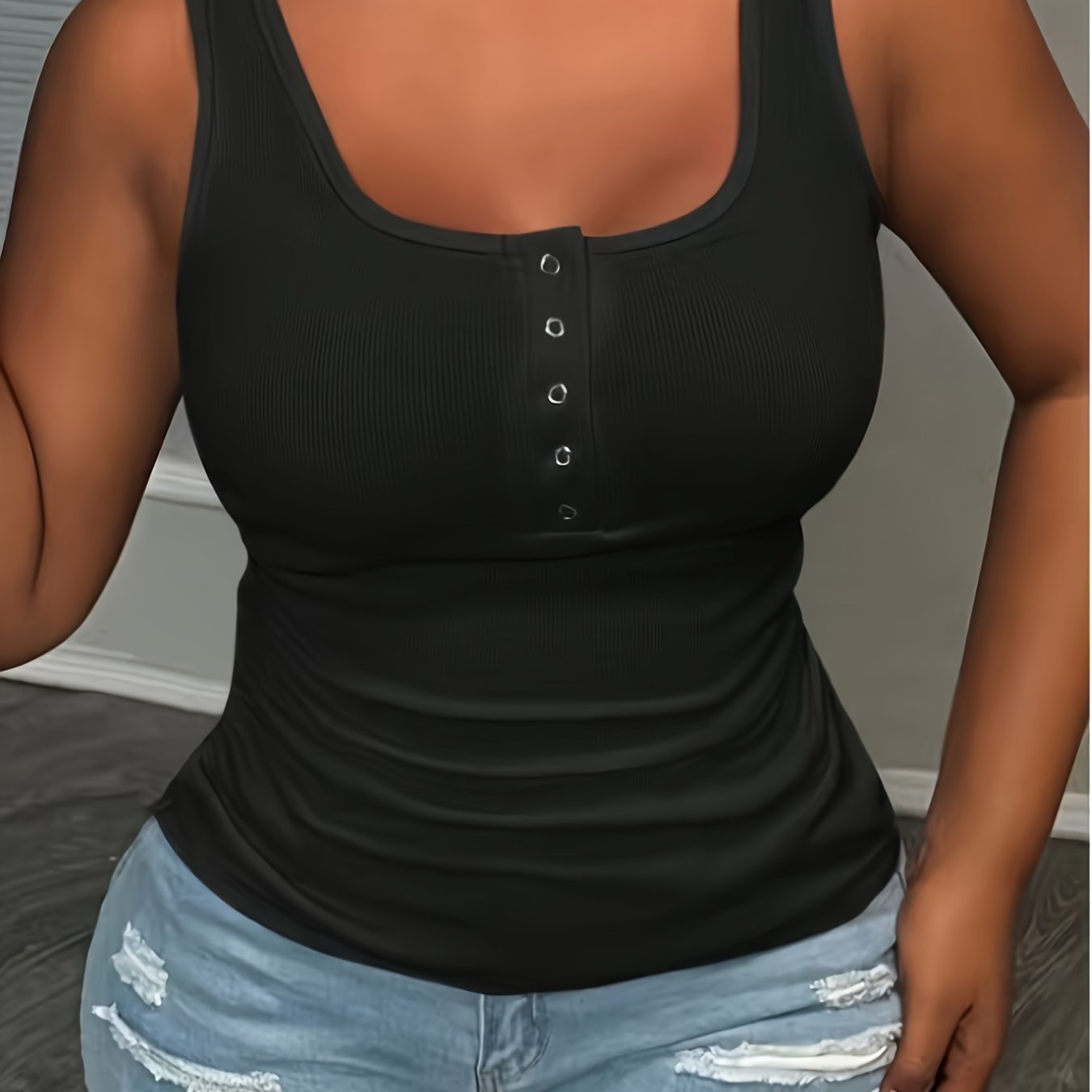 Plus Size - Plus Size - Casual All-match Women's Sleeveless Top, Deep And Suspenders, Suitable For Plus Size Women