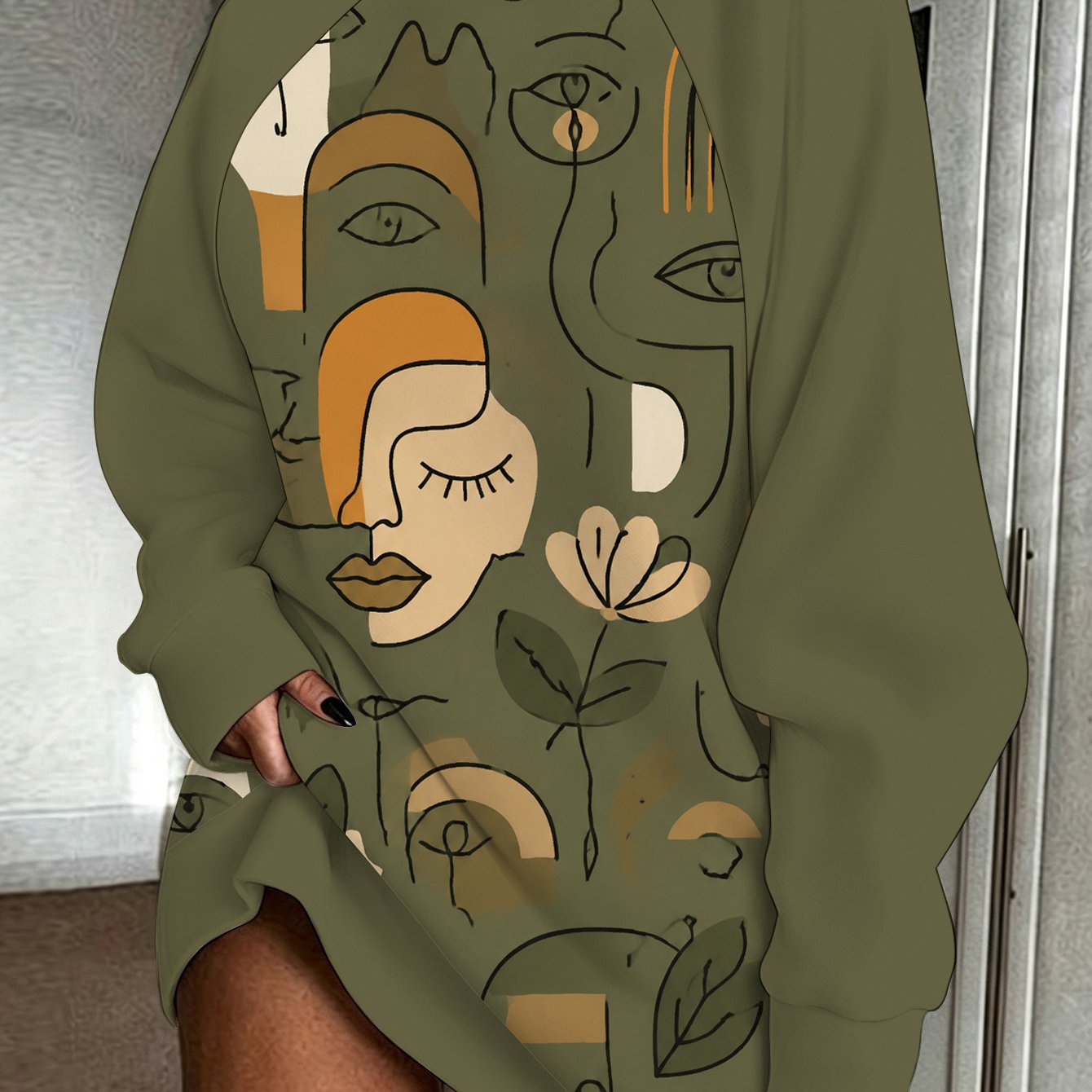 TEMU Abstract Picasso Faces Womens Printed Sweatshirt Autumn Winter Long Length Living Room Office Park Travel Date Casual Wear