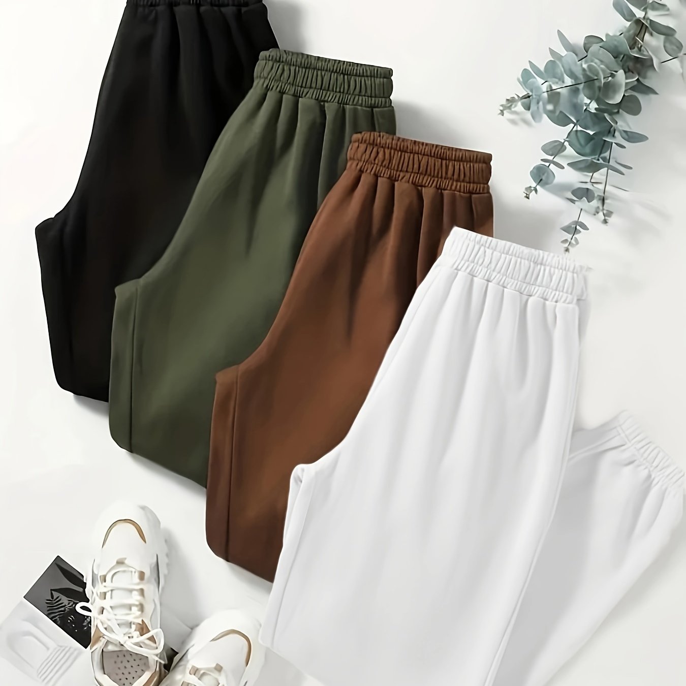 TEMU 2023 Autumn/winter New Women's -lined Joggers, Arctic Ankle-length Sweatpants For Women, 4-pack (black + White + Brown + Army Green)