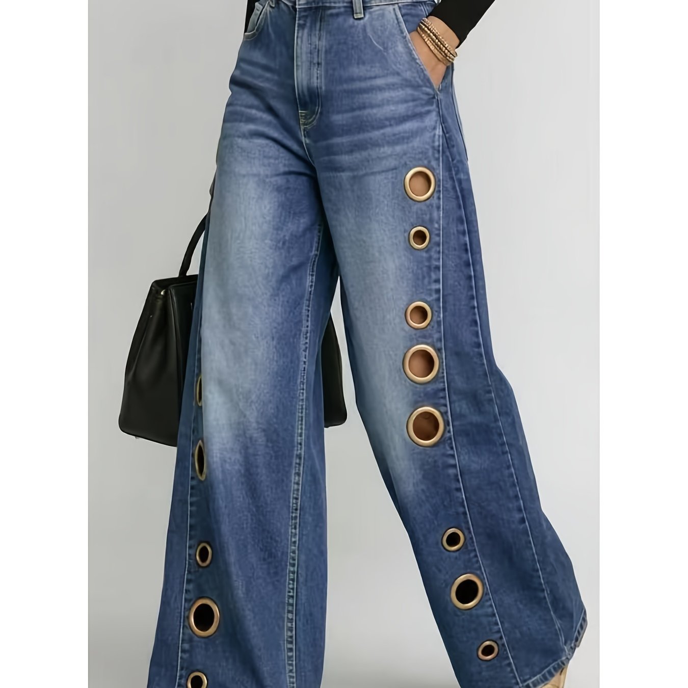 TEMU 2026 New Heavy-duty Women's Wide-leg Jeans, High Waist Draped Loose Straight-leg American Streetwear Trousers, Figure-flattering, Hides Body ,