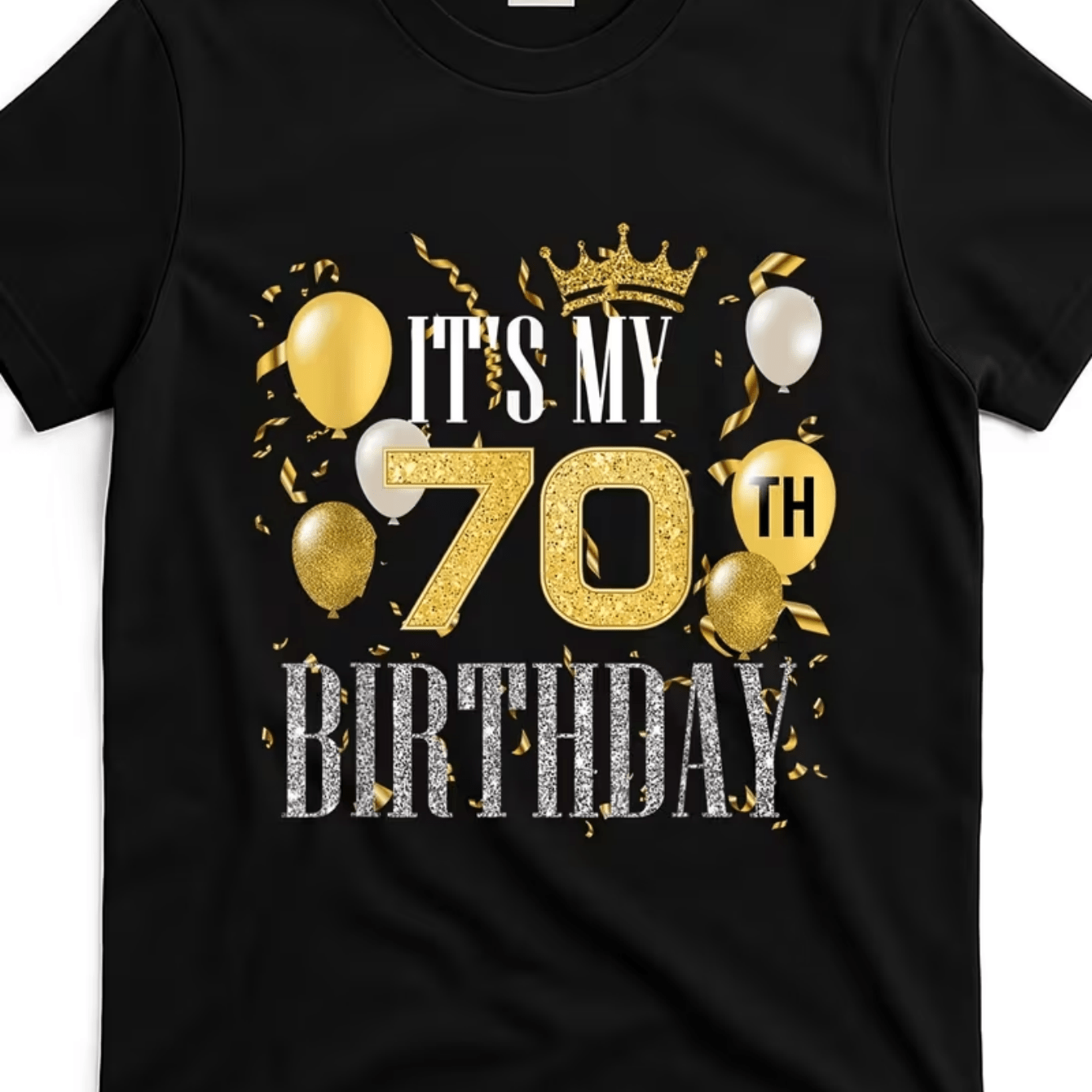 TEMU Men's 70th Birthday Gift T-shirt - Glitter And Crown Print, Short Sleeve For Birthday Parties And Daily Casual Wear