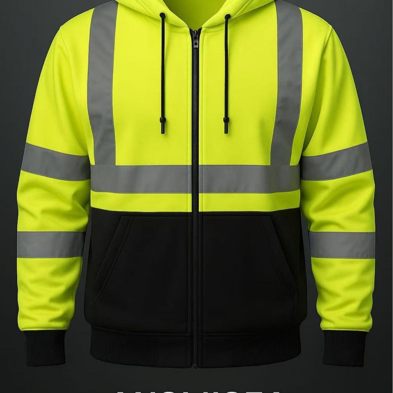 TEMU New Plus-size Men's Hoodie And Visibility Hoodie, Ansi 107 Class 3 Visibility Zipper Hoodie, Reflective Safety Hoodie, , Suitable For