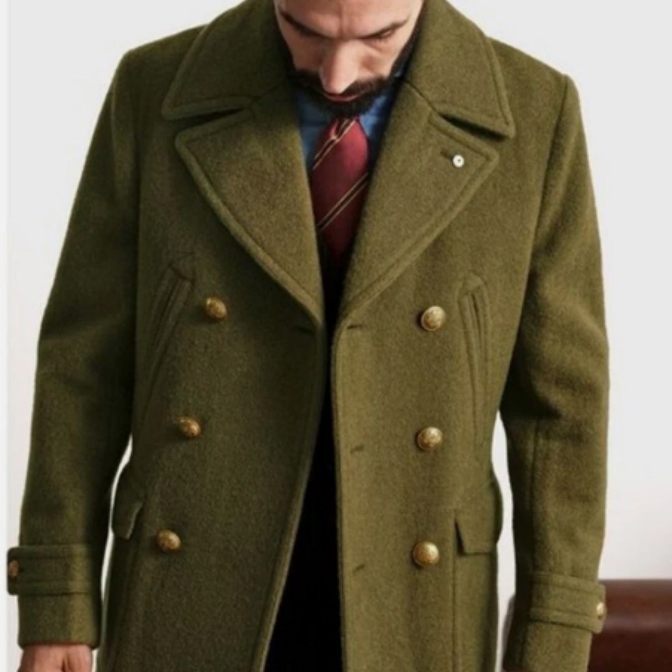 Autumn Men's Youth British Style Mid-length Lapel Double-breasted Long Sleeve Fleece Coat Trench Coat Jacket, Plus Size