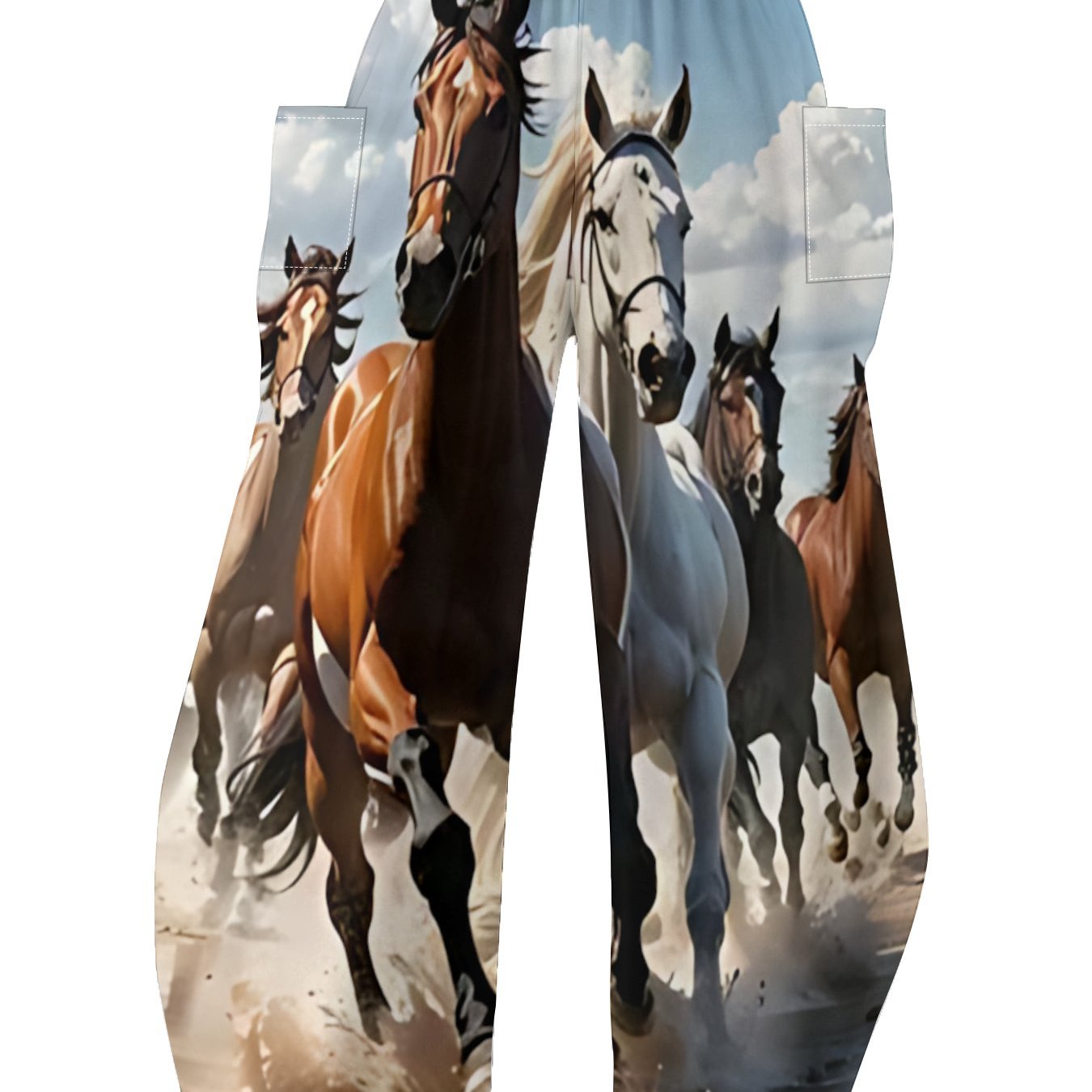 TEMU Plus-size Women's Seasonal Loose Wide-leg Long Pants In Blue And Brown With A Horse Print, Made From Soft Fabric, Perfect For Casual And