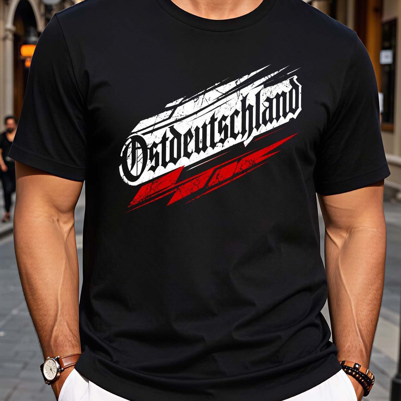 Image of Ostdeutschland Text Graphic Print Back Print T Shirt Black Casual Daily Wear Short Sleeve