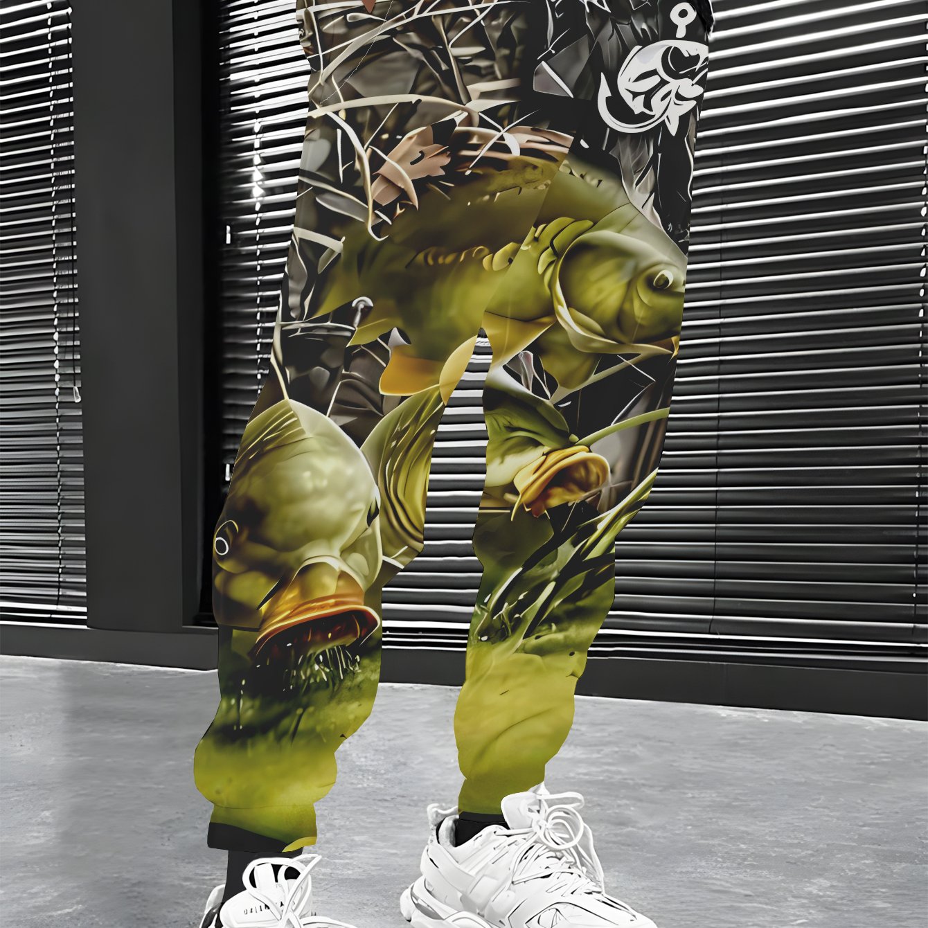 TEMU Men's Streetwear Brand Casual Pants With Underwater Koi Fish Swimming Aquatic Plants Print - Full Of Street Style And Artistic Print Design,