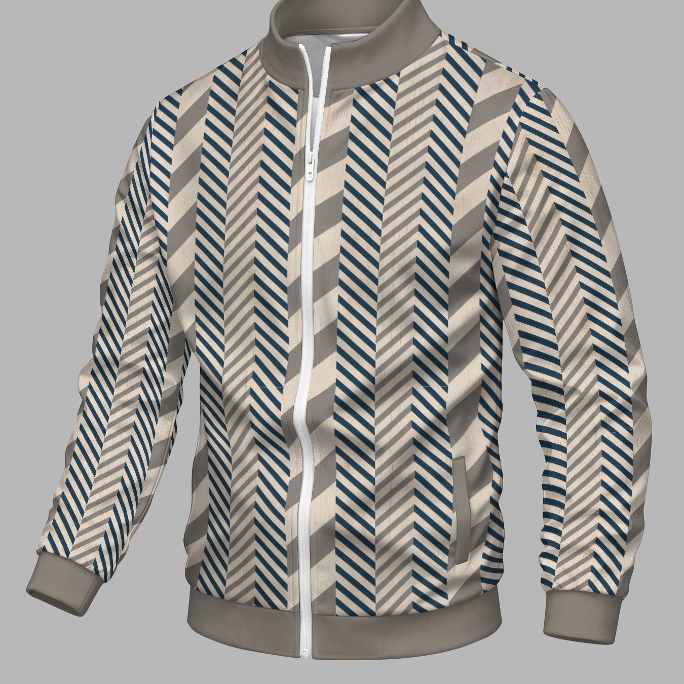 TEMU Men's Fashion Autumn/winter Jacket, Herringbone Twill Texture Print, Stand Collar Zipper Casual Sport Top, Surprise Birthday Holiday Gift For