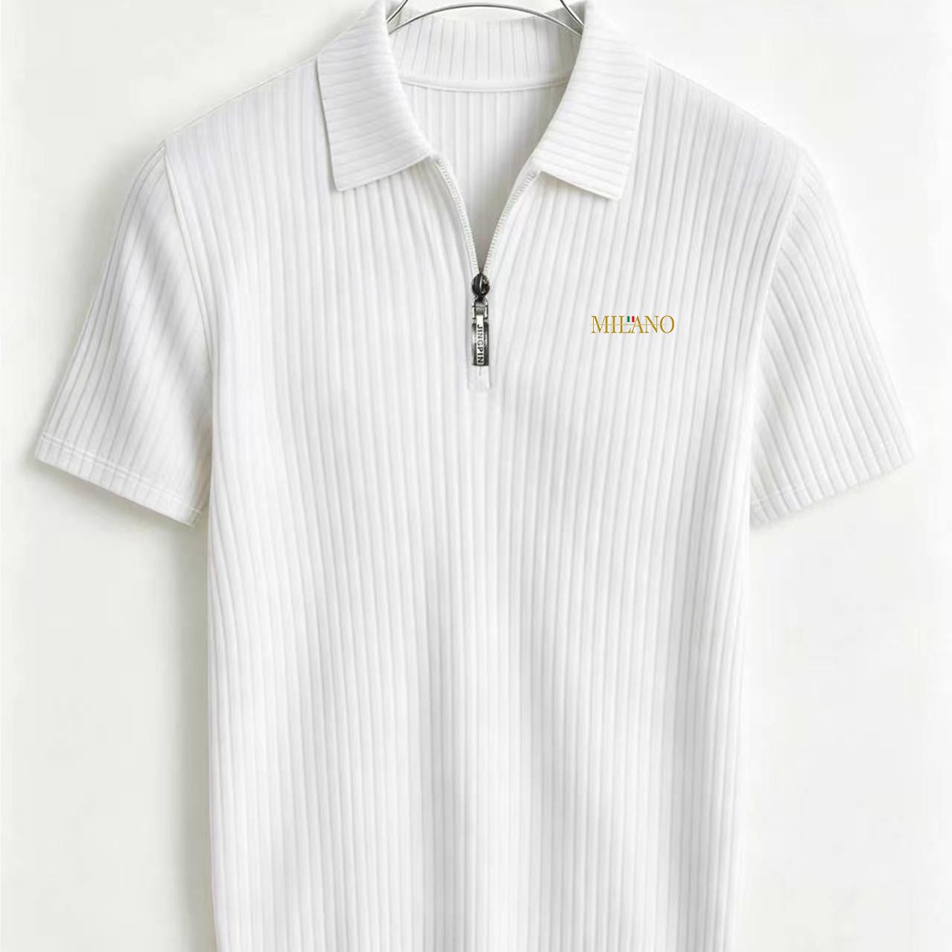 TEMU Comfortable And -friendly Men's Half-zip Shirt With Vertical Stripes, Summer Business Casual Versatile Short-sleeve Top