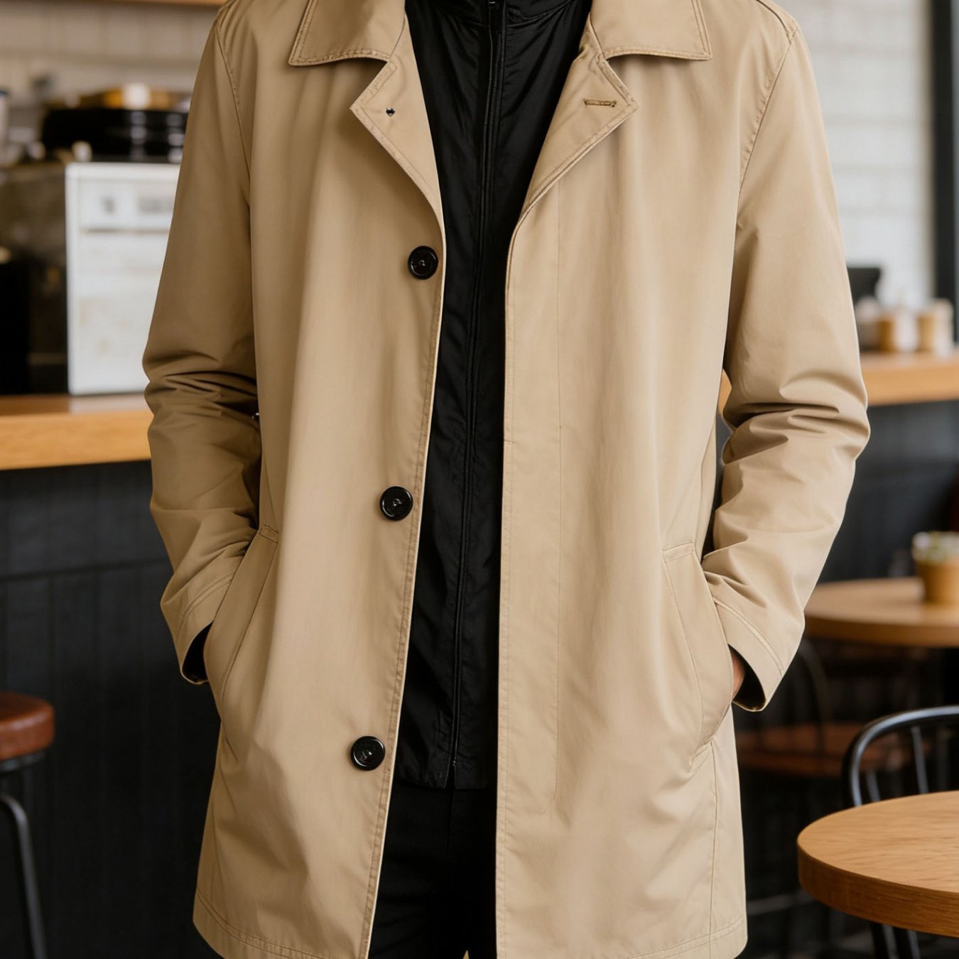 TEMU 2026 Spring Men's Casual Business Turn- Collar Hidden Button Windbreaker Fashion Trend Casual Easy Solid Color Thin Breathable Slim Fit Men's
