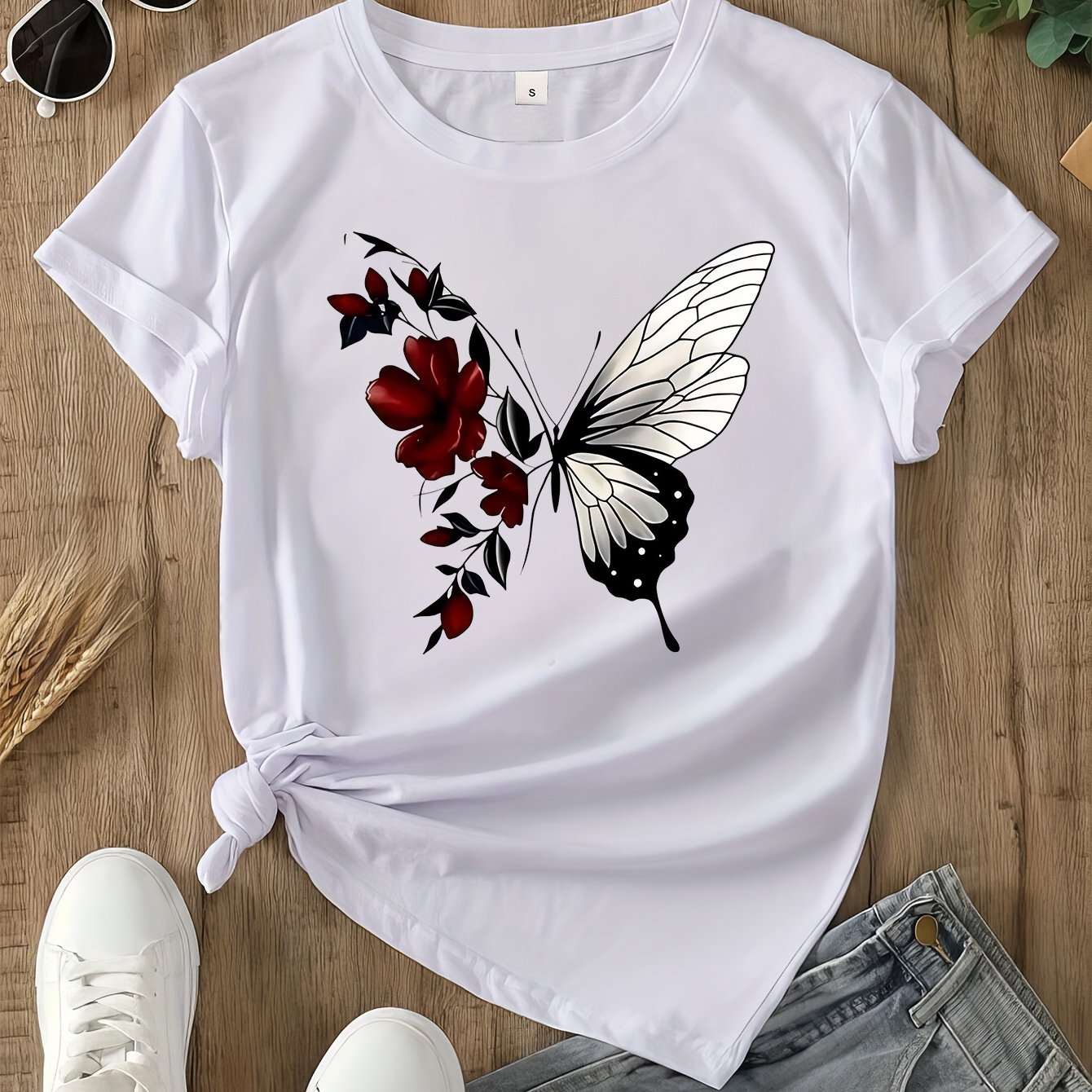 TEMU Graphic Print T-shirt, Short Sleeve Crew Neck Casual Top For Summer & Spring, Women's Clothing
