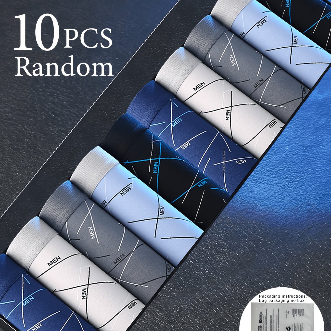 TEMU 10pcs Random Of Men's Boxer Briefs, With Contrasting Geometric Patterns And Letter-print Underwear. Comfy And Classic Underwear Set For Daily
