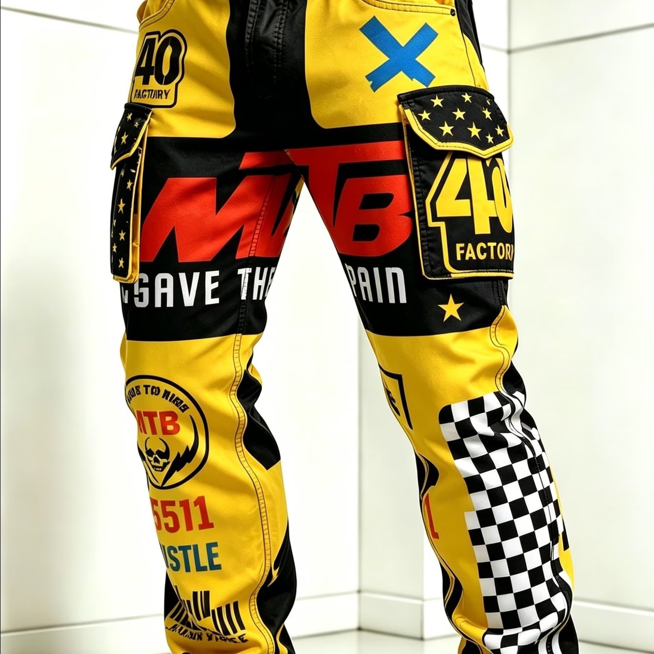 Yellow Black Cargo Pants, Style Multi-pocket Casual Trousers, Streetwear, For Outdoor, For Teenager