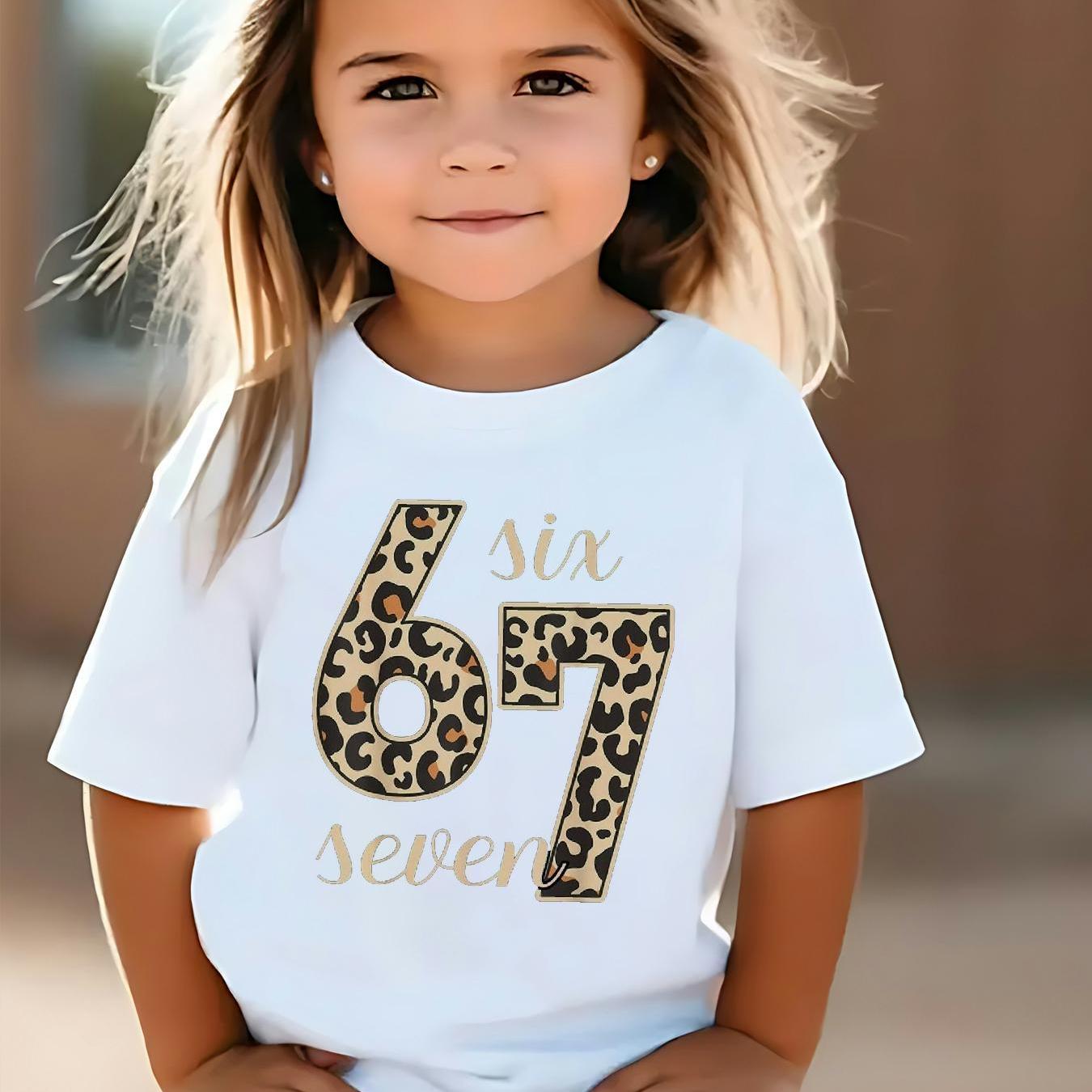 Image of Funny Meme Graphic 67 Leopard Print T-shirt | Style, Youth Fashion, Casual Crew Neck, Regular Fit, Stretch Fabric, Perfect For Summer And .