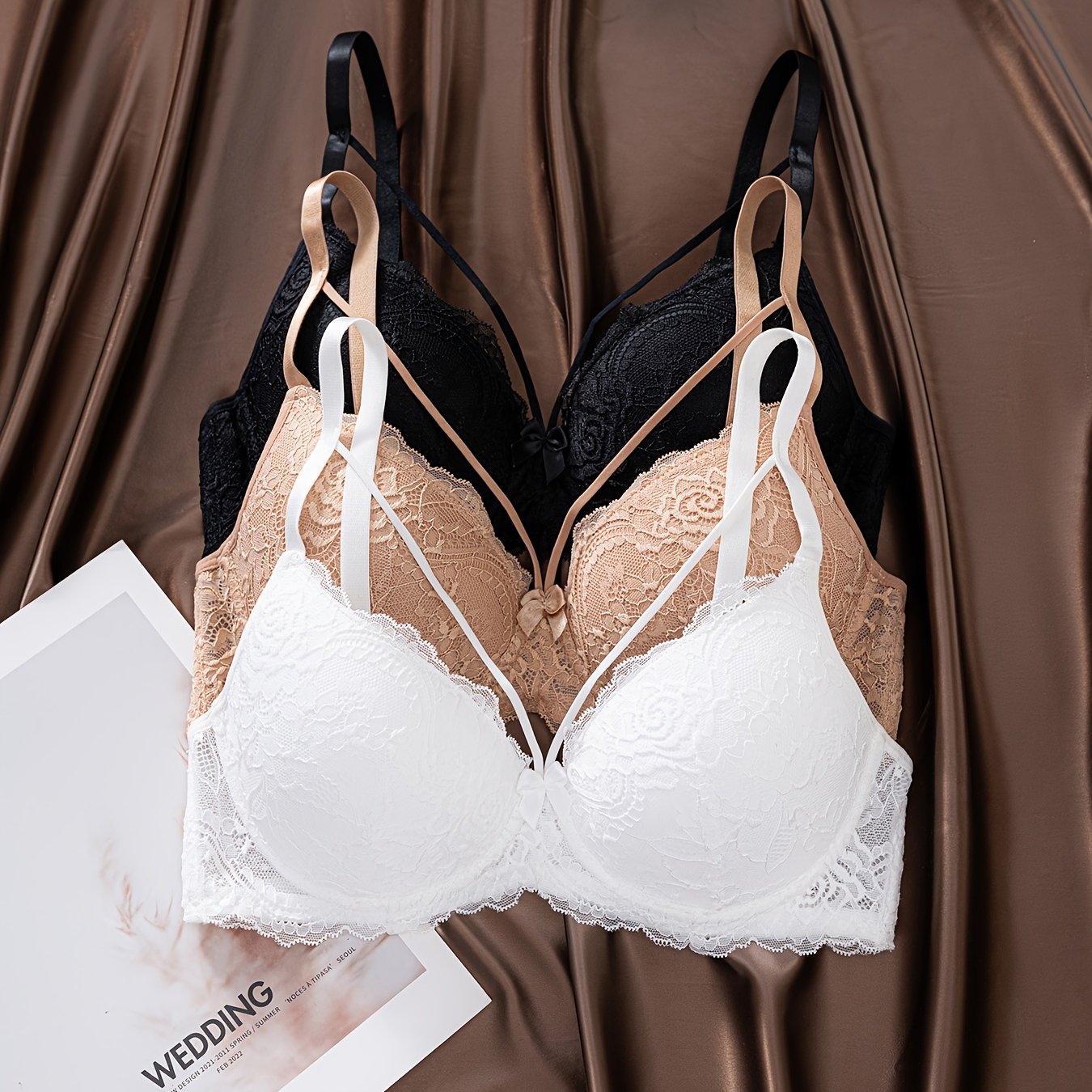 3pcs Pack Exquisite Lace Bust Decorating Band Women's Mold Cup Bra