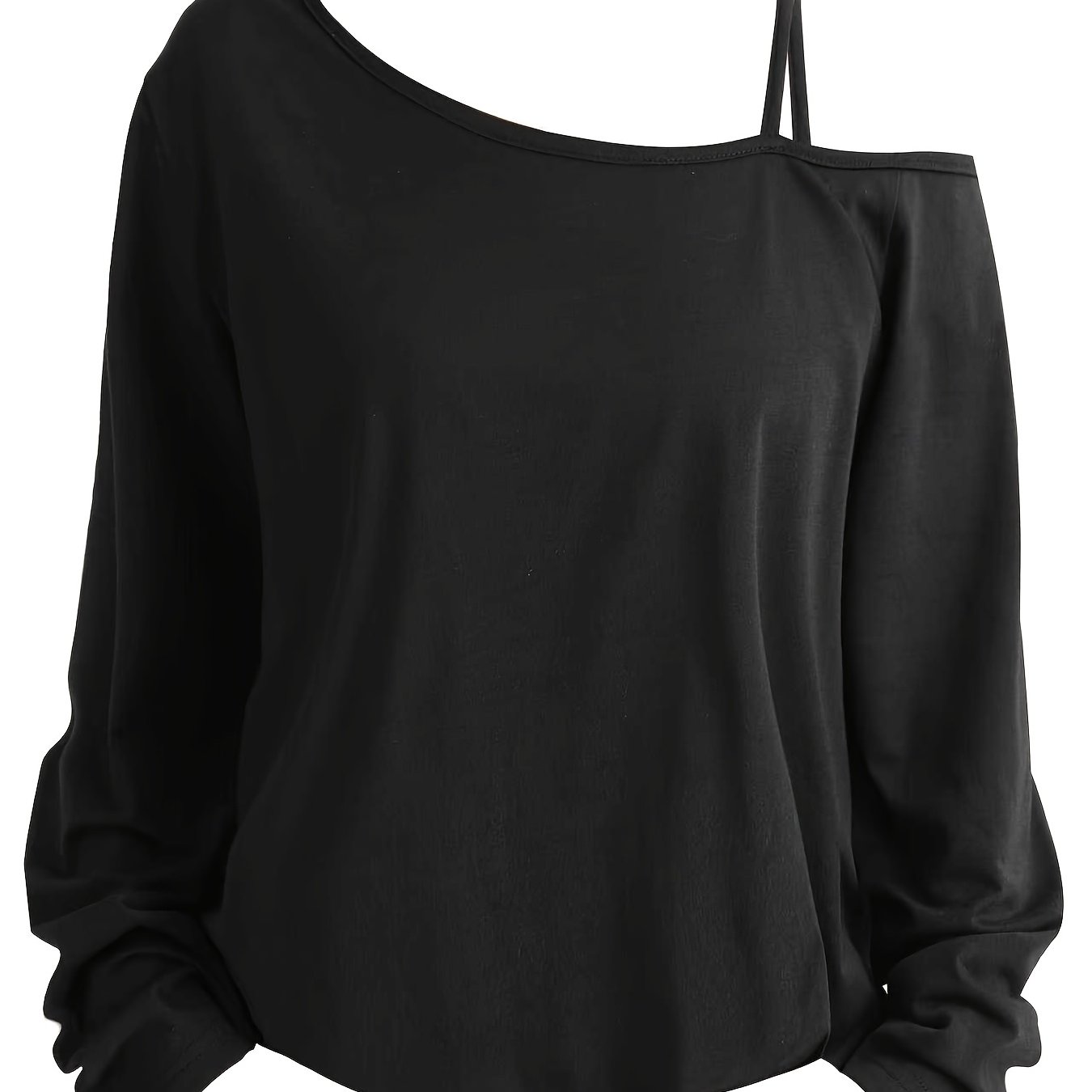 TEMU Women's -shoulder Casual T-shirt, Fashionable And Trendy, Versatile For Parties And Gatherings, Regular Fit, 100% Polyester Fiber, Solid Color