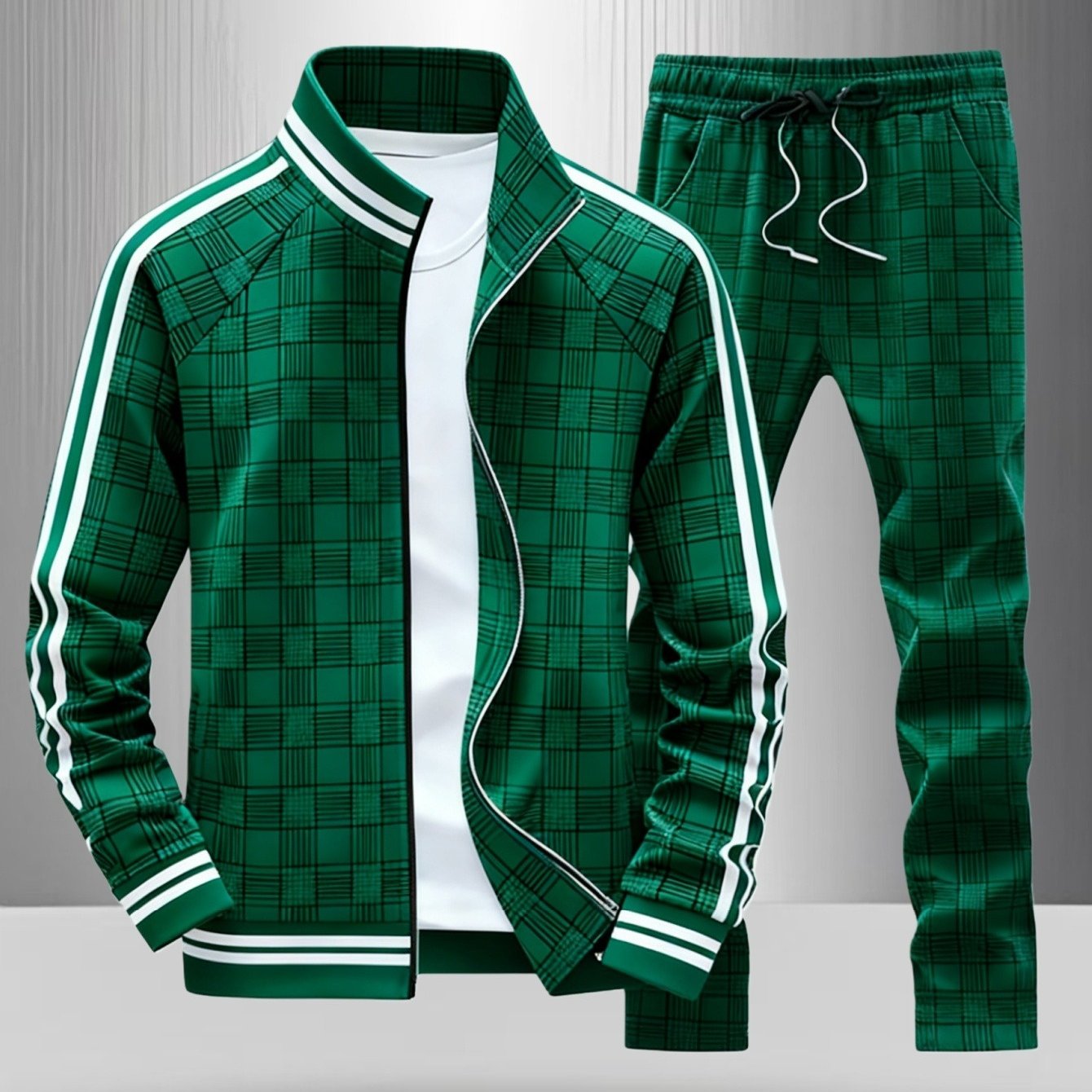 A Set Of 2 Pieces, Including 's Casual Blazer And Trousers, Featuring A Trendy 3d-printed Plaid Pattern. This Versatile Sports Suit In Multiple Color Options
