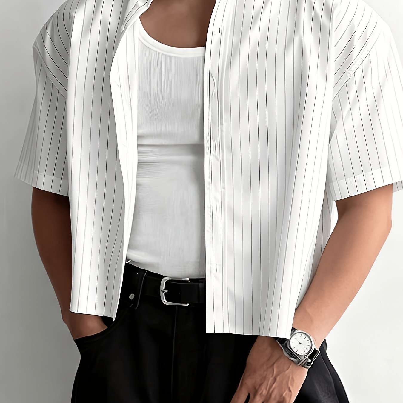 TEMU 남성용 반팔 셔츠, 프린트, 라펠 칼라, 앞면 단추, 루즈핏, 아웃도어, 히피, 경량 캐주얼 셔츠