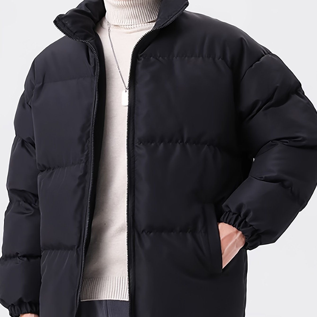 TEMU 1pc Thickened Double- Stand , Polyester Non-stretch , Woven Polyester Filled Windproof Coat