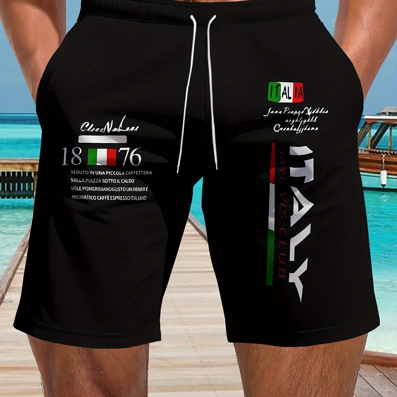 TEMU Pantalones Cortos Casuales para Hombre | Con Estampados, Cordón Ajustable, Lavables a Máquina, Hechos de Material Texturizado, Look Deportivo,