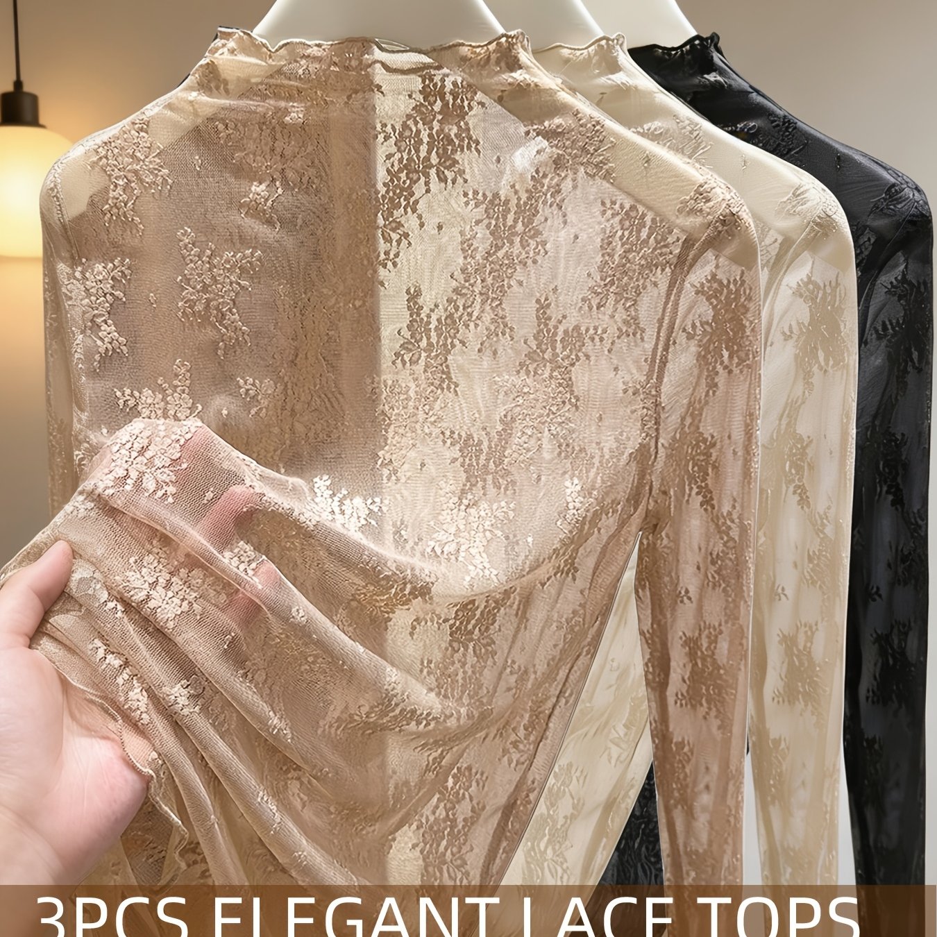 TEMU 3pcs Set, Lace Top, Semi-sheer, Subtly With A Of Soft . High-stretch Fabric Closely Fits The Body, A Misty, Cloud-like That Enhances . Soft